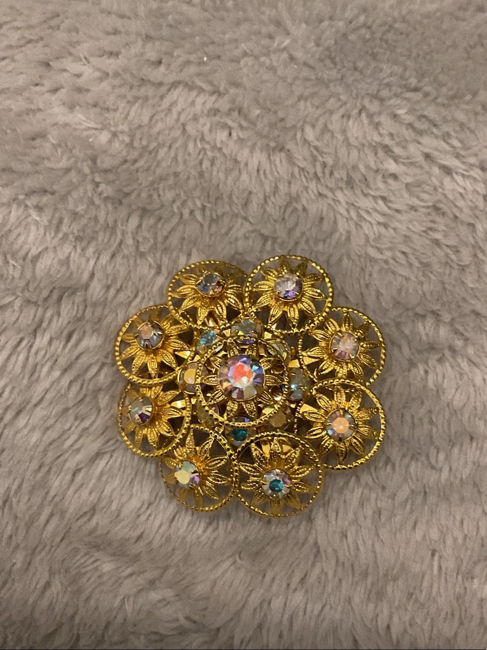Gold-Tone Floral Aurora Crystal Brooch - Women's Fashion Pin
